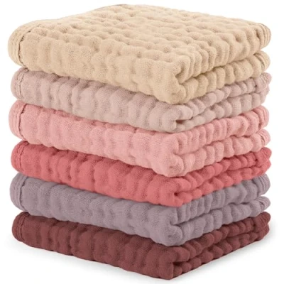 Image of Baby Washcloths, Muslin Cotton Towels, Large 10x10 Wash Cloths Soft on Sensitive Skin, Absorbent for Boys &amp; Girls, Newborn Toddlers Registry Gift (Multi Girl, 10 Pack, 25 X CM)