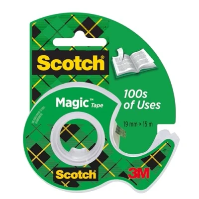 Image of Scotch Magic Tape, 1 Roll on Handheld Dispenser, 19 mm x 15 m General Purpose Sticky Tape for Document Repair, Labelling &amp; Sealing