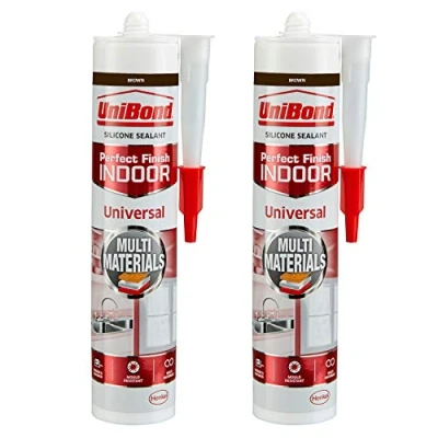 Image of UniBond Perfect Finish Indoor BROWN Silicone Sealant 273g Mould Resistant Multi Surface Application Touch dry in 20 mins and fully 24hours (Set of 2)