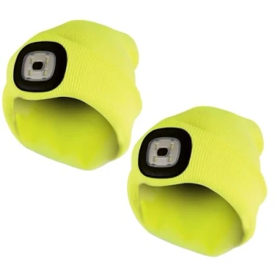 Image of Keanu Pack of 2 Adults LED Beanie Hats Mens Ladies Winter Knit with Glowing Light Torch Black, Hi Viz Neon Yellow, Pink, Grey One Size (Pack Yellow)