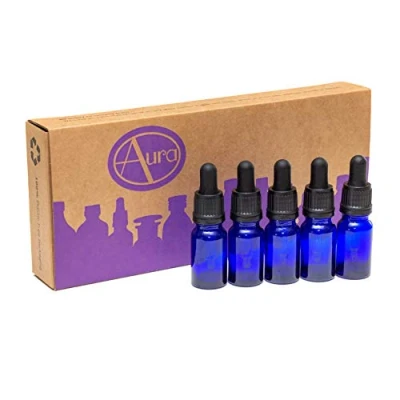 Image of Aura 10ml Blue Glass Bottles with Pipettes Pack of 5