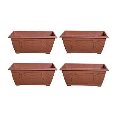 Image of Set Of 4 Venetian Window Box Trough Planter Small 40cm Plastic Flower Plant Pot Terracotta Colour