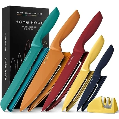 Image of Home Hero Ultra Sharp Stainless Steel Kitchen Knife Set Chef Knives (5 pcs Multi Colour with Sheath)