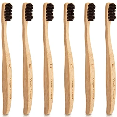 Image of Bamboo Toothbrushes, Eco Toothbrush, Biodegradable Wooden Wavy Bristles and Large Handle, Plastic Free Packaging(6 Pack)