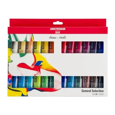 Image of Amsterdam Standard Series Acrylic Paint Set for Beginners Color Mixing (24 x 20 ml Tubes) Basic Selection