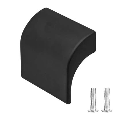 Image of Decoranddecor Amory Curved Square Knob Pull Handle for Cupboard Cabinet Zinc 32mm Hole Centre (Matt Black, 1 Pack)