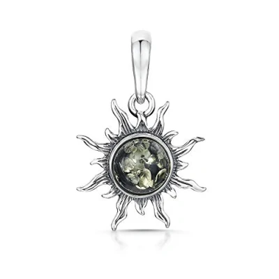 Image of Amberta 925 Sterling Silver with Baltic Amber Sun Pendant Green Colour