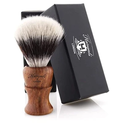 Image of Haryali London Shaving Brush with Synthetic Silvertip Hair Cream Wooden for Extra Lather Perfect Any or Soap
