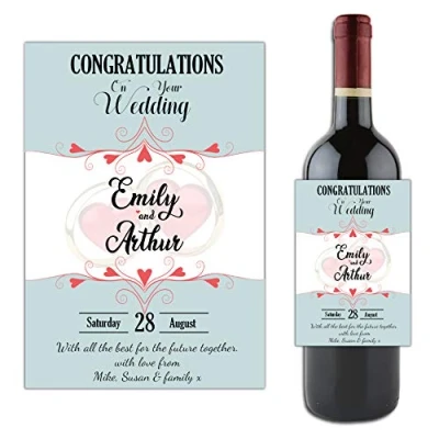 Image of Personalised Wine/Champagne Bottle Sticker Label Congratulations on Your Wedding Gift Idea N125