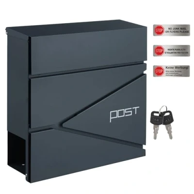 Image of SONGMICS GMB051G02 Wall Mounted Post Box with Newspaper Holder, Keys, Easy to Install, Modern Design, Charcoal Grey
