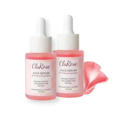 Image of ClaRose Anti ageing Face Serum with Organic Rose oil, Hyaluronic Acid and Retinol, 30ml x2
