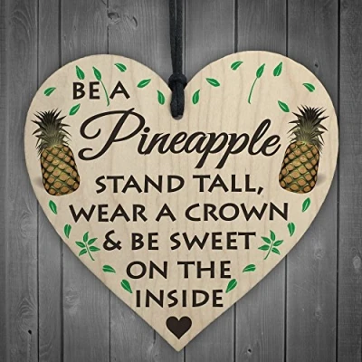Image of RED OCEAN Be A Pineapple Novelty Wooden Hanging Heart Plaque Sign Funny Friendship Gift