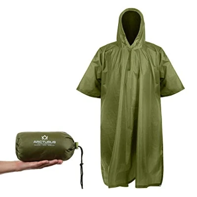Image of Arcturus Lightweight Rain And Wet Weather Multi Purpose Ripstop Nylon Poncho/TarpGround Cloth Olive