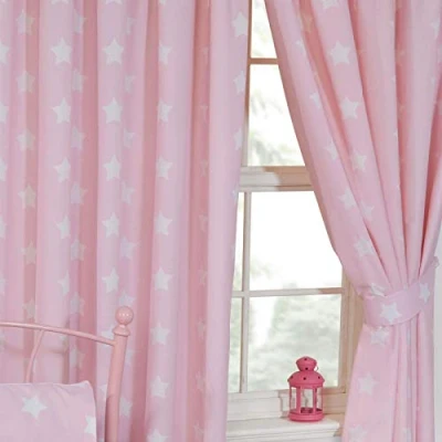 Image of Price Right Home Pink and White Stars Kids Bedroom Range Duvet Cover Set, Fitted Sheet Set &amp; Curtains Available (72&quot; Curtains)