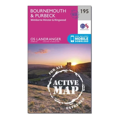 Image of Landranger Active 195 Bournemouth &amp; Purbeck, Wimborne Minster Ringwood Map With Digital Version