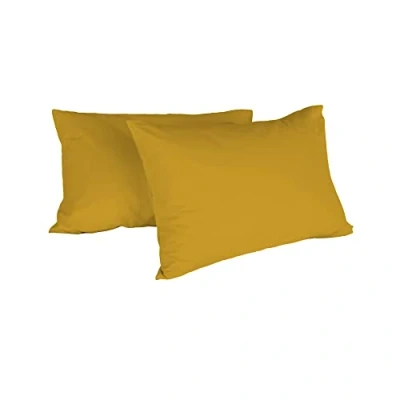 Image of Italian Bed Linen Max Couple of Plain Color Pillowcases, 100% Cotton, Mustard, 52x82cm
