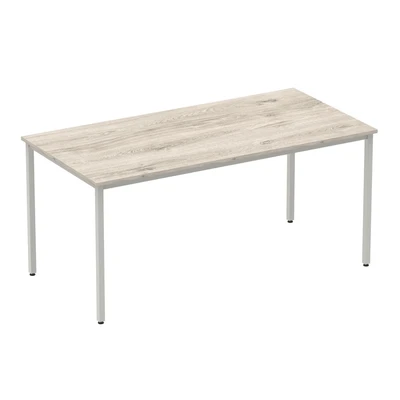 Image of Impulse 1600mm Straight Table Grey Oak Top Silver Box Frame Leg