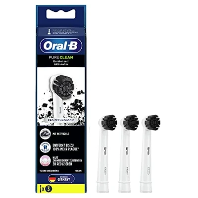 Image of Oral B Pure Clean Electric Toothbrush Heads Pack of 3 with Activated Carbon Bristles Attachment Toothbrushes