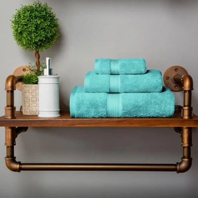 Image of Superior Egyptian Cotton Pile 3 Piece Towel Set, Includes 1 Bath, Hand, Face Towel/Washcloth, Ultra Soft Luxury Towels, Thick Plush Essentials, Guest Spa, Hotel Bathroom, Turquoise