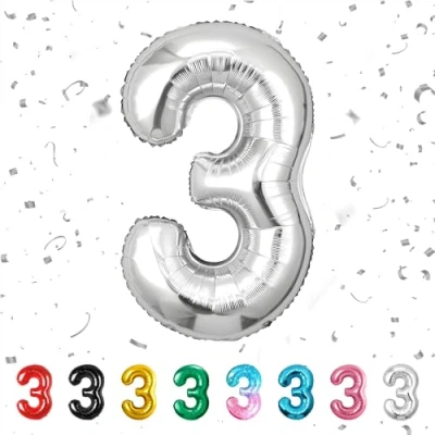 Image of Number 3 Balloons 3,Sliver Balloon 40 Inch Giant Helium Foil for Boys Girls Party Decor Birthday Anniversary Graduation Decorations Supplies