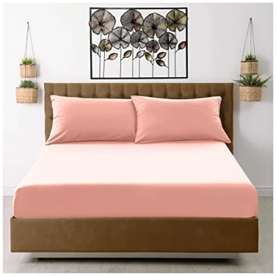 Image of GC GAVENO CAVAILIA Extra Deep, Non Iron Percale Fitted Sheet, Super Soft Plain Dyed Easy Care Bedding, Polycotton, Blush Pink, King