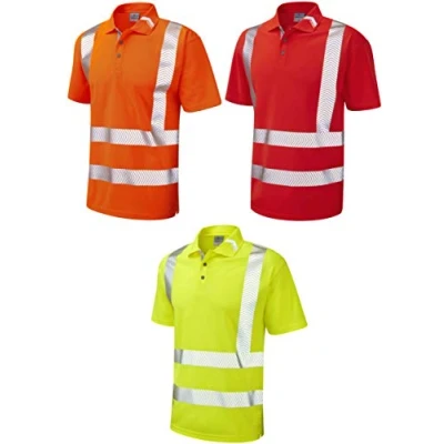 Image of Leo Workwear Broadsands Hi Vis Segmented Reflective Tape Coolviz Ultra Polo Shirt, Large, Red