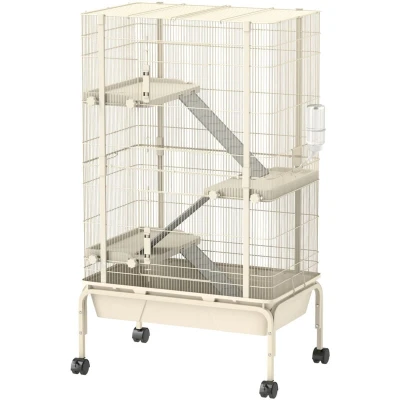 Image of PawHut Rolling Rabbit Cage, 4 Levels Rat Cage with 3 Ramps, Water Bottle, Food Dish, 15cm Deep Tray for Easy Bedding, Small Pet Ferrets, Chinchillas, Squirrel, Syrian, Beige