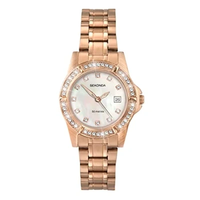 Image of Sekonda Ladies 28mm Stone Set Dress Watch 50m Water Resistant Date Window