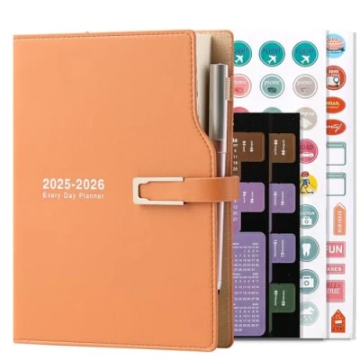 Image of Academic Diary 2025 2026 A5 Day to Page,from Jul Jun 2026, Schedule Organizer with Calendar Stickers, Agenda Planner Pen Holder and Pen,Premium Thicker Paper 14 X 21.5 cm (Green)
