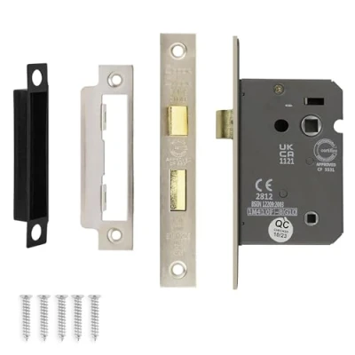 Image of Decoranddecor Bathroom Mortice Lock 2.5inch / 64mm Satin Nickel Fire Rated UKCA &amp; CE Approved