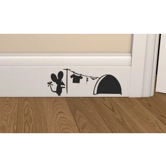 Image of Epic Modz Mouse Hole Clothes Washing Line Skirting Board Vinyl Decal Sticker Wall Art Bedroom Living Room Lounge car Funny