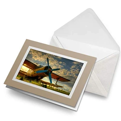 Image of Greeting Cards Biege (Insert) Sunset Tiger Moth Plane Pilot Blank Greetings Card Birthday Kids Party Boys Girls #8846
