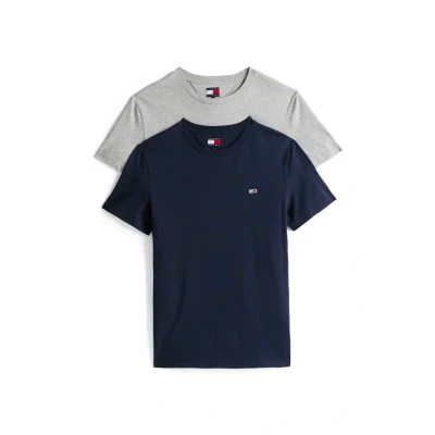Image of Tommy Jeans 2 PACK Basic Tshirt, Men&#039;s, Size: 48, Grey/dark night navy