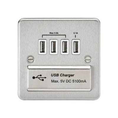 Image of KnightsBridge 1G Quad USB Flat Plate Brushed Chrome White Insert