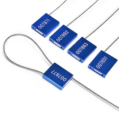 Image of Lzbignun 50pcs Security Seals Cable Numbered Tamper Proof Tags Metal Wire Shipping Seals, Blue