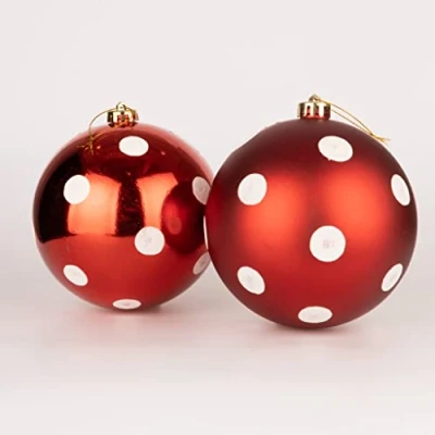 Image of 60mm/6Pcs Christmas Baubles Shatterproof Red White Polka Dots, Tree Decorations Ball Ornaments Balls Xmas Hanging Holiday Decor Shiny,Matte,Glitter