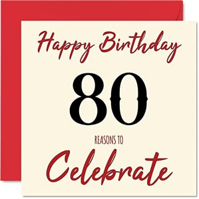 Image of Fun 80th Birthday Cards for Men Woman Reasons To Happy Card Dad Mum Great Grandad Grandpa Nanny Grandma Gran Uncle Auntie, 145mm x Greeting Cards,