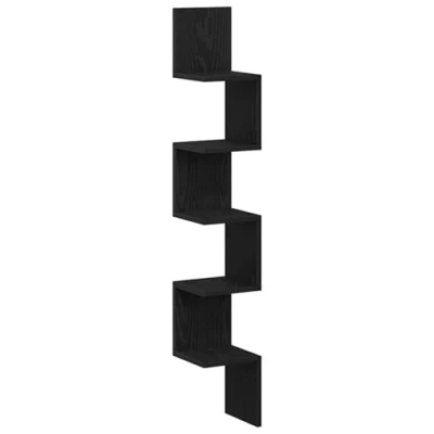 Image of vidaXL Wall Corner Shelf Black Oak Engineered Wood 20x127.5 cm 5 Shelves Living Room/Bedroom