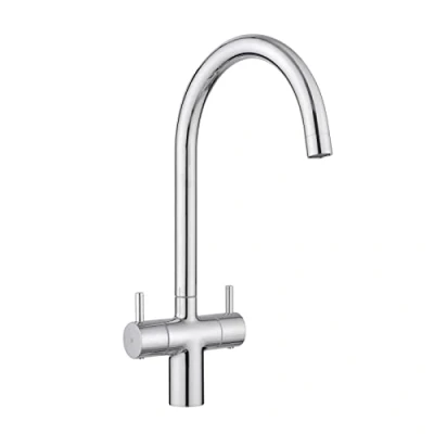 Image of JASSFERRY Chrome Kitchen Mixer Tap Two Lever Handles Monobloc Sink Faucet Ceramic Valve Cartridge Swivel Spout