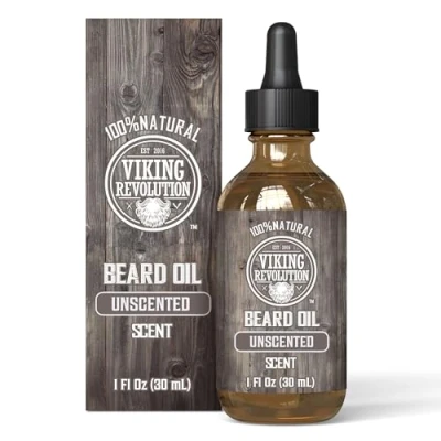 Image of Viking Revolution Beard Oil All Natural Variety For Men With Argan &amp; Jojoba Oils Softens, Smooths Strengthens Gifts Unscented 30 ml