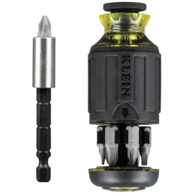 Image of Klein Tools 32308 Multi bit Stubby Screwdriver, Impact Rated 8 in 1 Adjustable Magnetic Tool with Phillips, Slotted, Square and Nut Driver