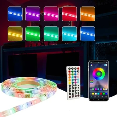 Image of 10M LED Strip Light RBG Colour Changing Lights, 44 Key Remote, App Controlled, Flexible Self Adhesive Tape Bluetooth Music Sync Bedroom Décor Under Cabinet (5M Roll x 2)