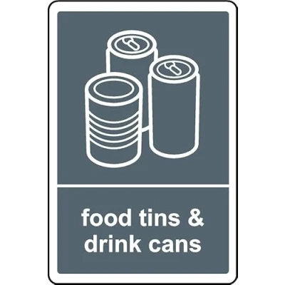 Image of Food tins &amp; Drink cans Recycling Sign Self Adhesive Sticker (300mm x 200mm)