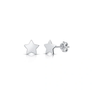 Image of Amberta Women 925 Sterling Silver Celestial Stud Earrings: Flat Star Earrings