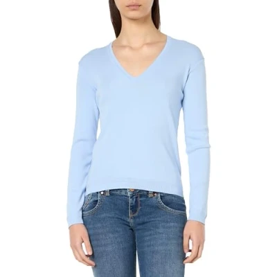 Image of United Colors of Benetton Women&#039;s V Neck Jersey M/L 1091d4625 Sweater, Light Blue 2K3, S