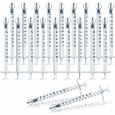 Image of 30 Pack 1ml Syringe Luer Lock, Individually Sterile Sealed Plastic Lock Without Needle for Scientific Labs, Epoxy Resin, Craft, Feeding Pets (1ML)