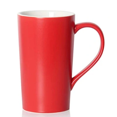 Image of Smilatte 20 Ounces Extra Large Coffee Mug, M007 Plain Tall Big Ceramic Tea Cup with Handle for Dad Men, Red