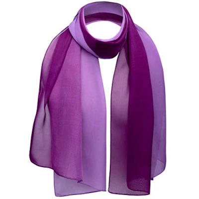 Image of Basic Sense Chiffon Scarf Sheer Soft Plain Neck Wrap for Women Neatly Stitched (Two tone Purple)