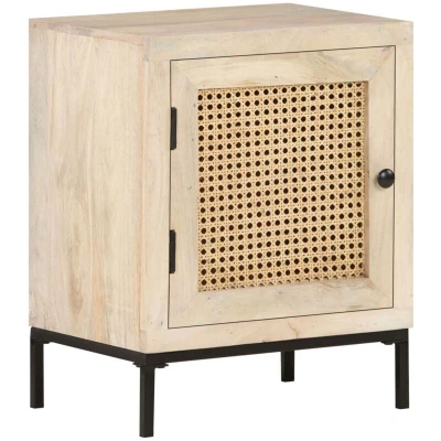 Image of vidaXL Bed Cabinet 40x30x50 cm Solid Mango Wood and Natural Cane