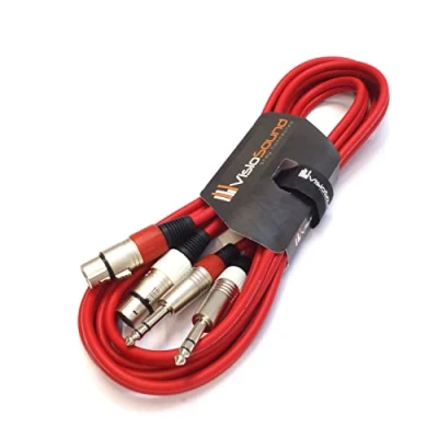 Image of 2 x Female XLR to 6.35mm 1/4&quot; Stereo TRS Jack Balanced Twin Lead/Patch Cable 3 Colours (3m red)